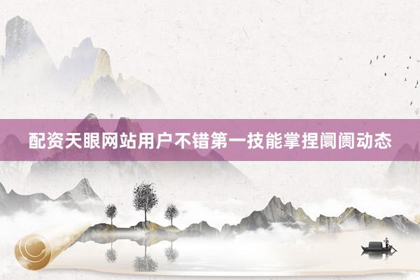 配资天眼网站用户不错第一技能掌捏阛阓动态