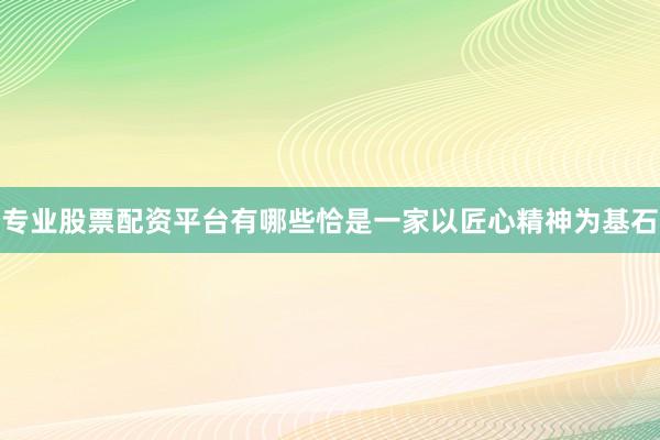 专业股票配资平台有哪些恰是一家以匠心精神为基石