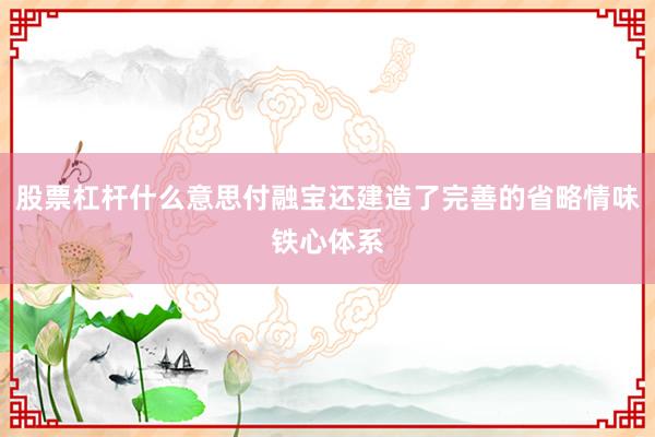 股票杠杆什么意思付融宝还建造了完善的省略情味铁心体系