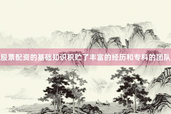 股票配资的基础知识积贮了丰富的经历和专科的团队