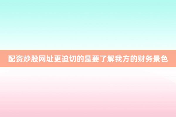 配资炒股网址更迫切的是要了解我方的财务景色