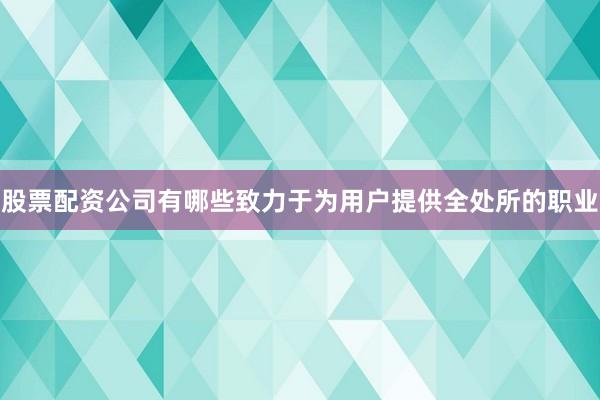 股票配资公司有哪些致力于为用户提供全处所的职业