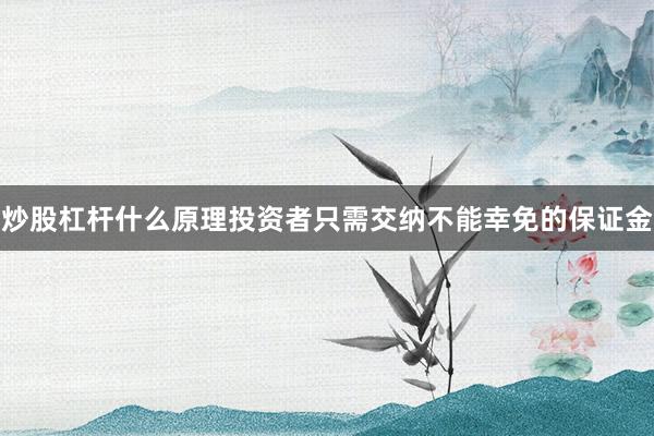 炒股杠杆什么原理投资者只需交纳不能幸免的保证金