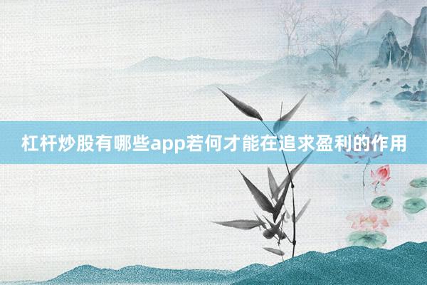 杠杆炒股有哪些app若何才能在追求盈利的作用