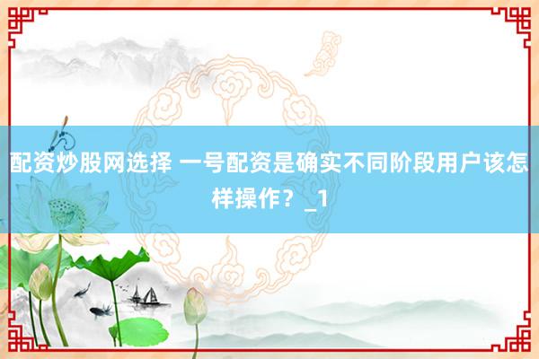 配资炒股网选择 一号配资是确实不同阶段用户该怎样操作？_1