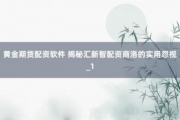 黄金期货配资软件 揭秘汇新智配资商洛的实用忽视_1