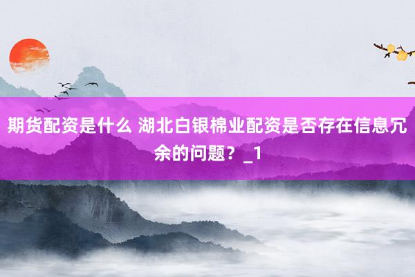 期货配资是什么 湖北白银棉业配资是否存在信息冗余的问题?_1